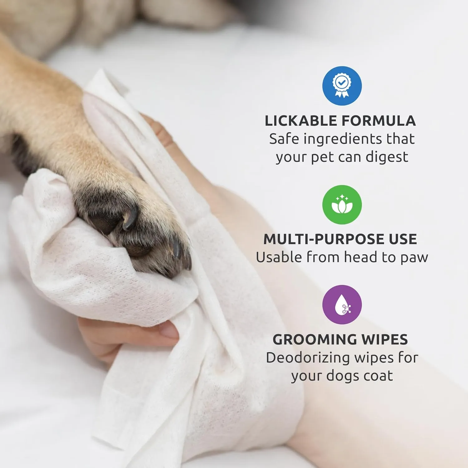 Protex PawZ SaniPaw Odor Eliminating Dog Paw Wipes (60 Wipes) Cleansing Dog Grooming Wipes, Simple & Safe Lickable Ingredients - Paw Cleaner for Dogs, Pet Wipes