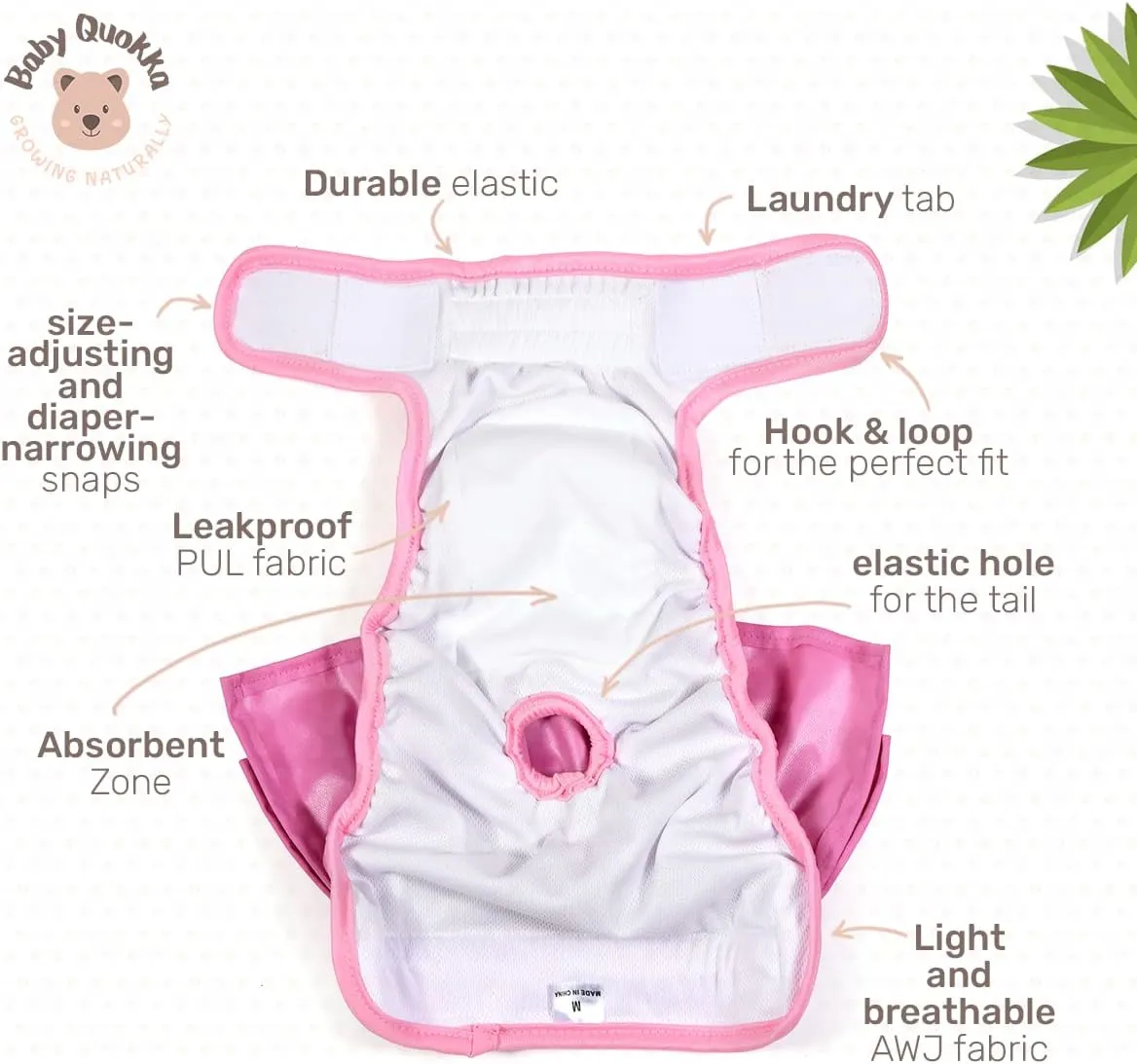 Reusable Dog Diapers Female  Baby Quokka Adjustable Snap-On Diaper for Dogs in Heat, Potty Training, Period, or Incontinence  Washable Female Dog Diapers, Underwear (Blossom Skirt, Medium)