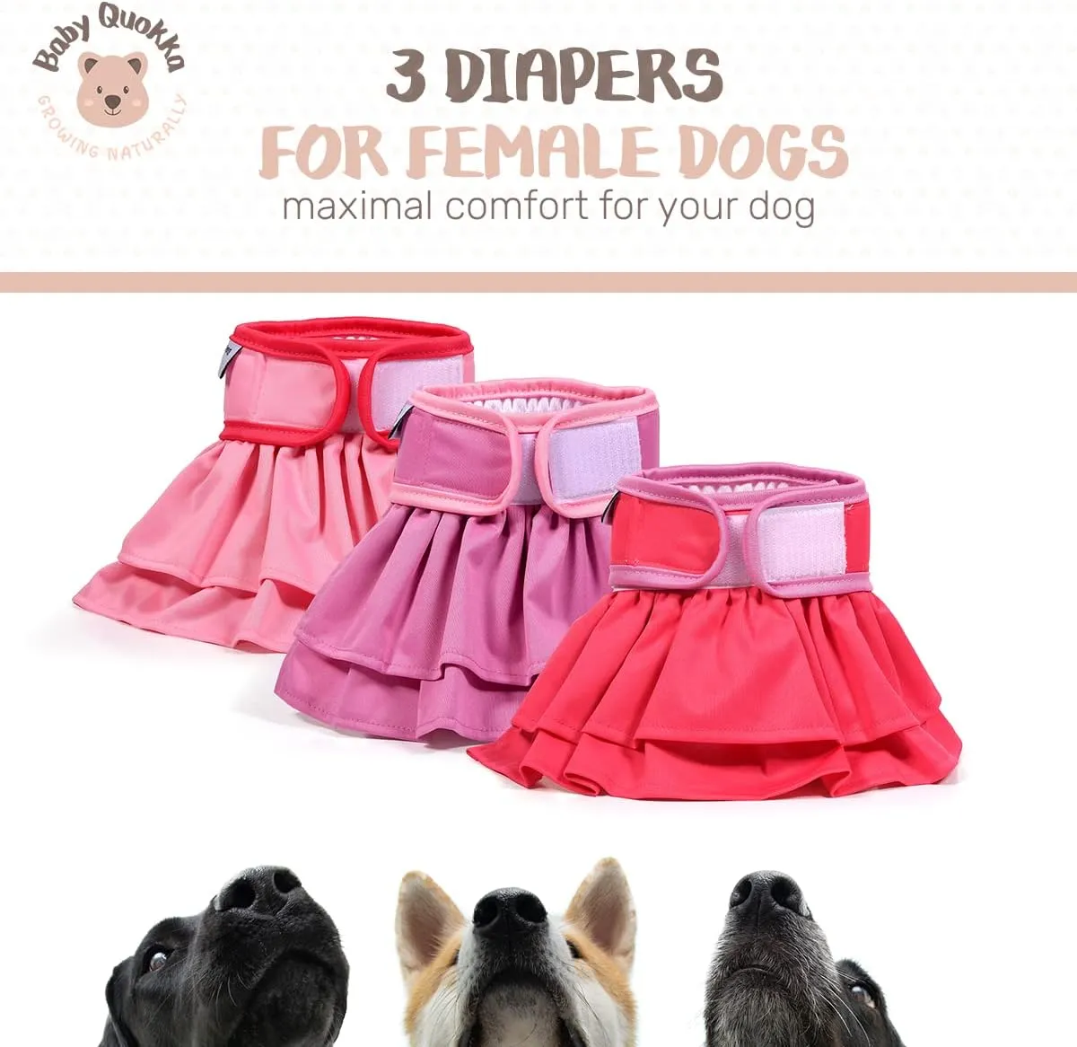 Reusable Dog Diapers Female  Baby Quokka Adjustable Snap-On Diaper for Dogs in Heat, Potty Training, Period, or Incontinence  Washable Female Dog Diapers, Underwear (Blossom Skirt, Medium)
