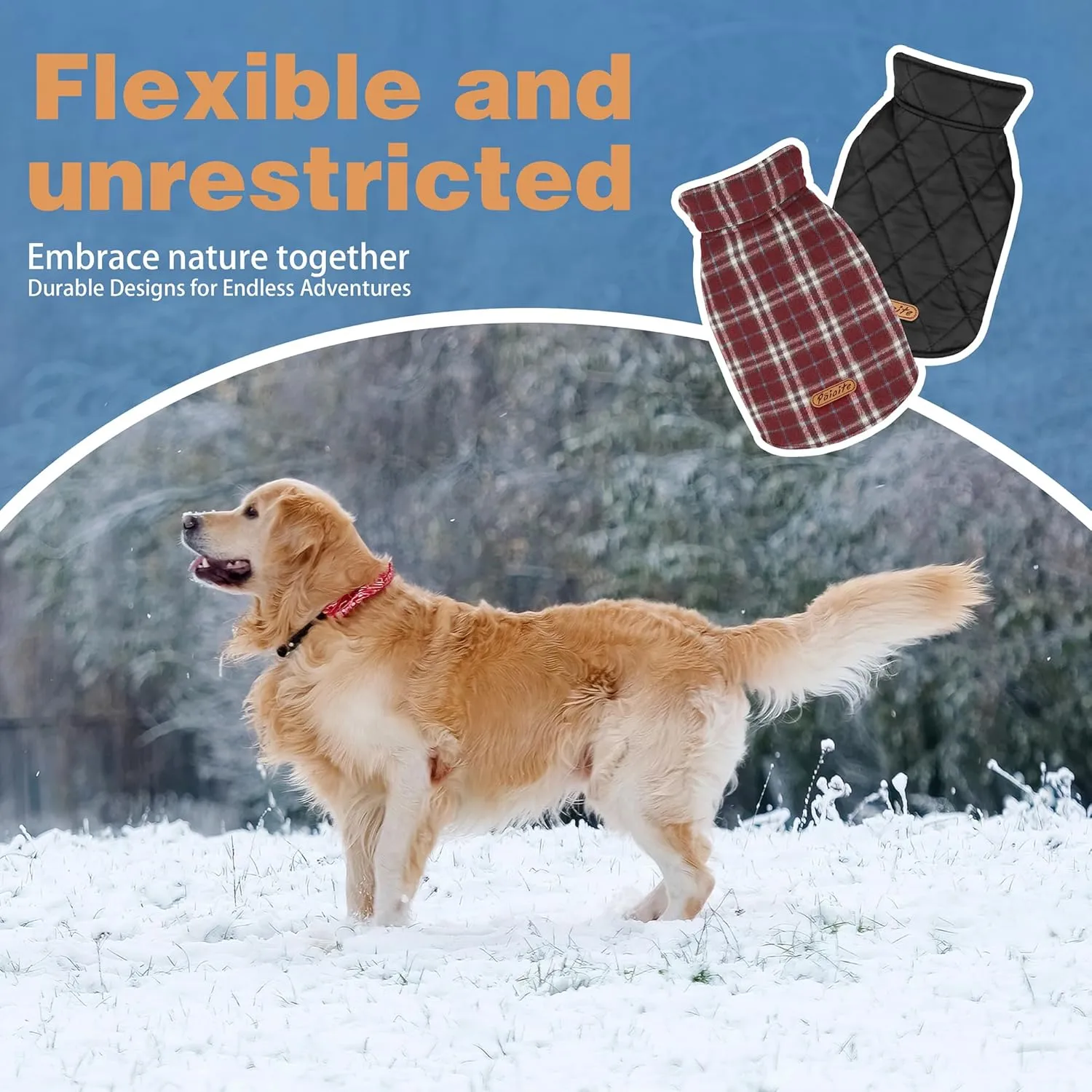 Reversible Warm Dog Coat with Hook and Loop Tape Straps: British-Style Plaid Jacket for Winter, Cozy Cold-Weather Vest for Small, Medium & Large Dogs C Ideal for Snow and Outdoor Adventures Red XXS