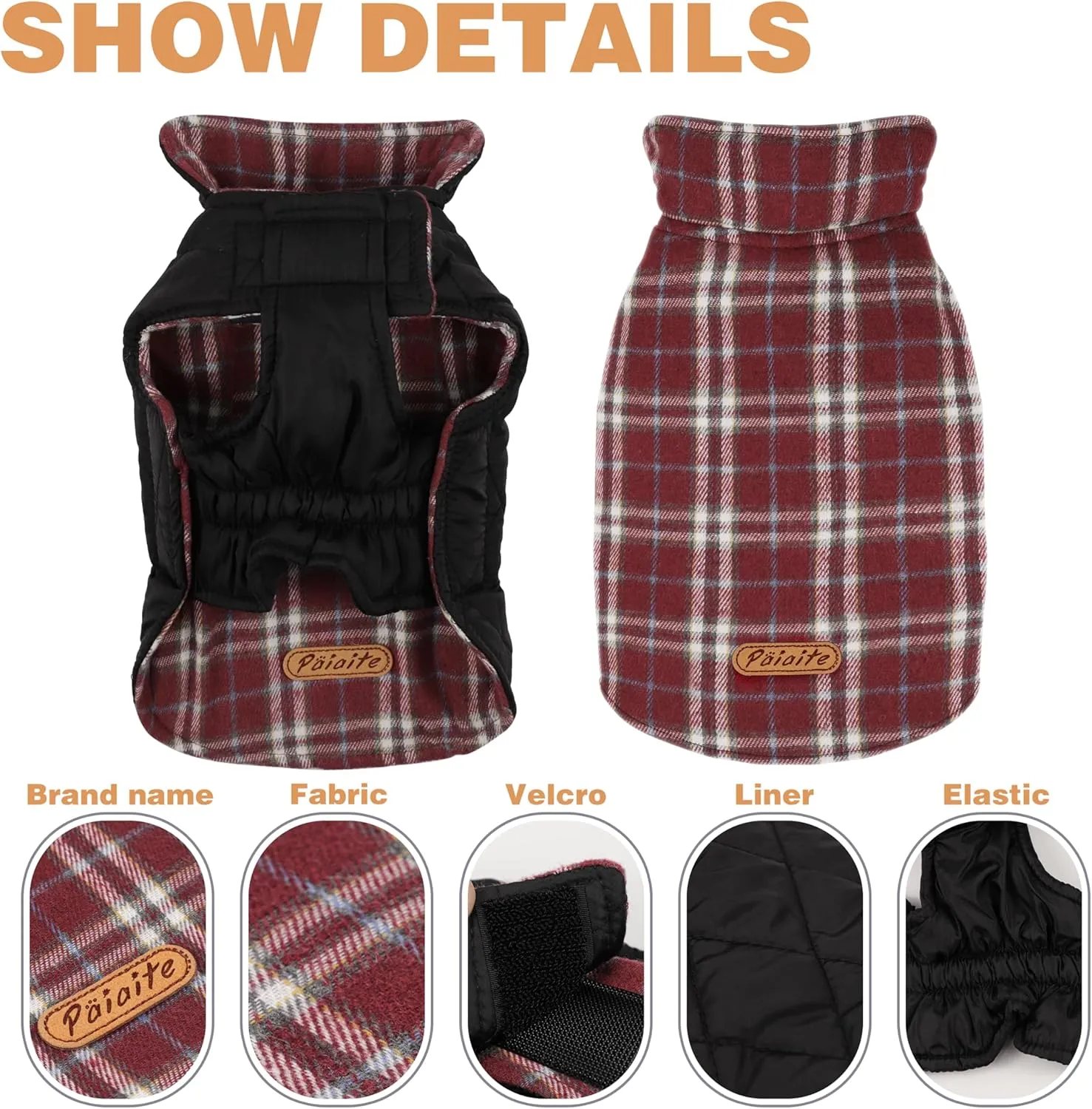 Reversible Warm Dog Coat with Hook and Loop Tape Straps: British-Style Plaid Jacket for Winter, Cozy Cold-Weather Vest for Small, Medium & Large Dogs C Ideal for Snow and Outdoor Adventures Red XXS