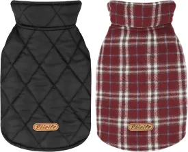 Reversible Warm Dog Coat with Hook and Loop Tape Straps: British-Style Plaid Jacket for Winter, Cozy Cold-Weather Vest for Small, Medium & Large Dogs C Ideal for Snow and Outdoor Adventures Red XXS