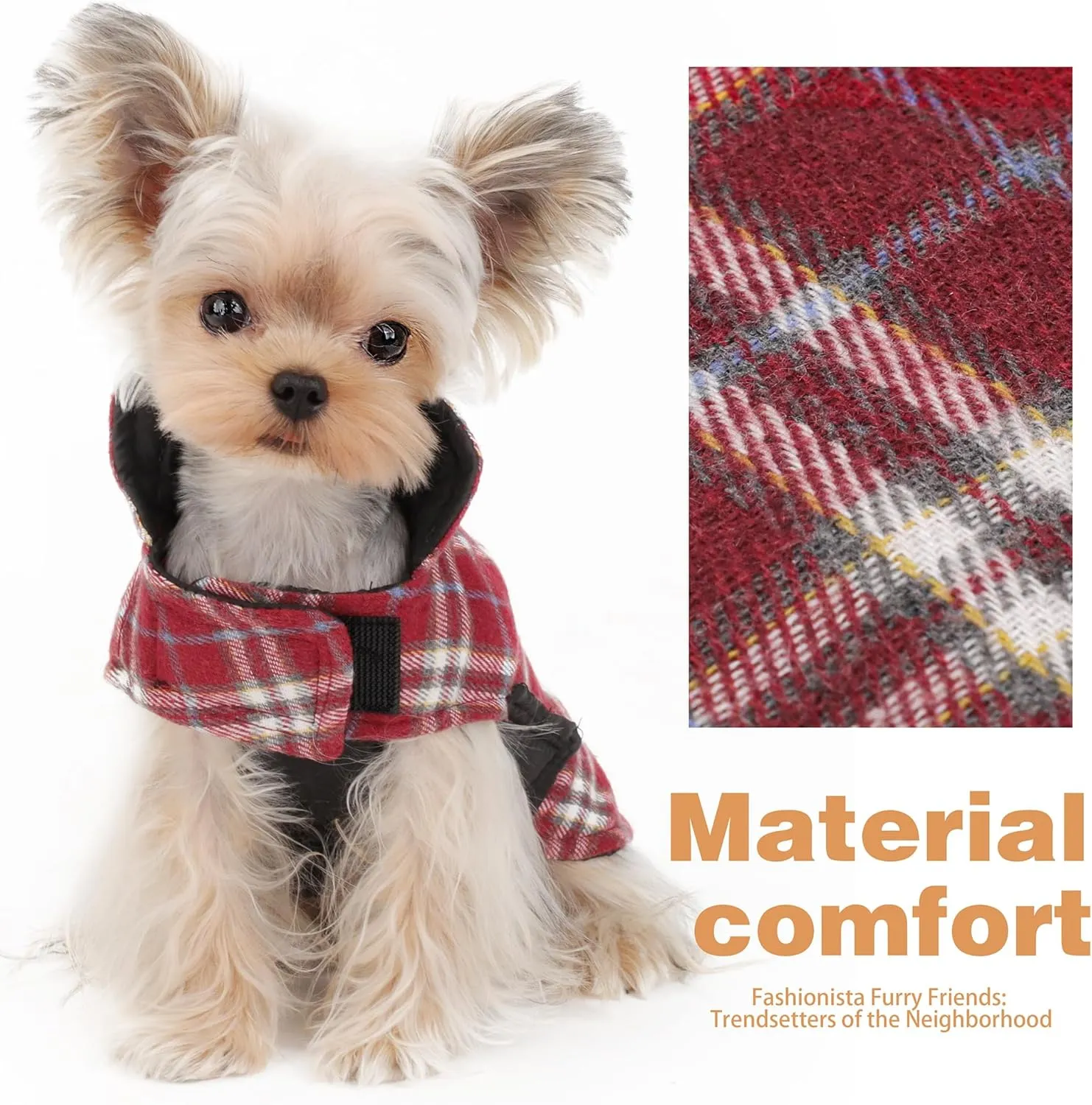 Reversible Warm Dog Coat with Hook and Loop Tape Straps: British-Style Plaid Jacket for Winter, Cozy Cold-Weather Vest for Small, Medium & Large Dogs C Ideal for Snow and Outdoor Adventures Red XXS