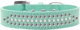 Ritz Pearl and Clear Crystal Dog Collar Aqua Size 14