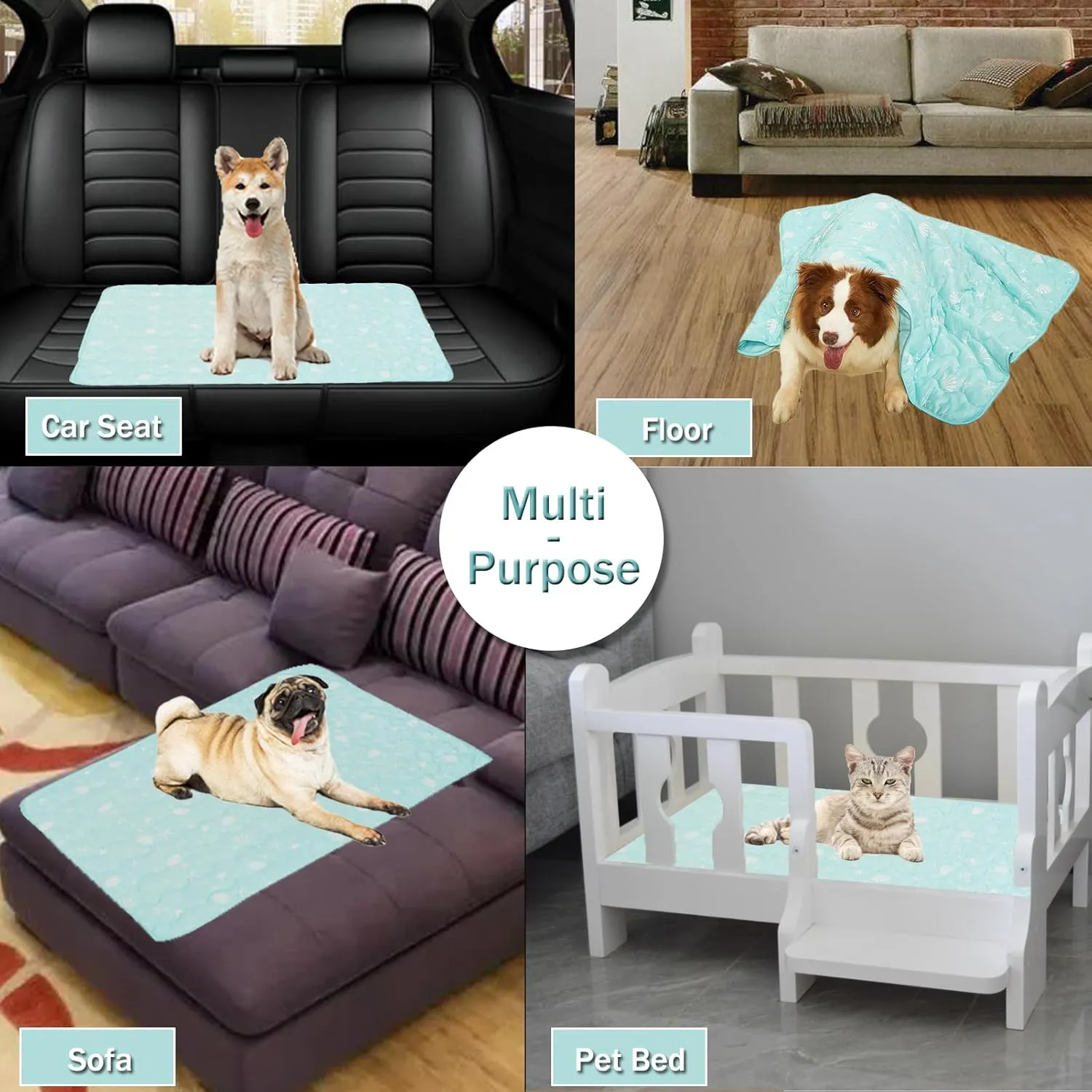 SEIS Dog Cooling Blanket Summer Cat Silk Quilt Pet Mat Cushion Washable Kitten Ice Pad for Sofa Bed Couch Soft Pet Furniture (Blue, Large)