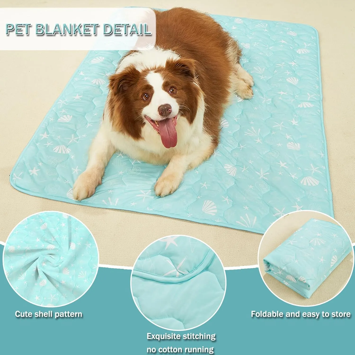 SEIS Dog Cooling Blanket Summer Cat Silk Quilt Pet Mat Cushion Washable Kitten Ice Pad for Sofa Bed Couch Soft Pet Furniture (Blue, Large)