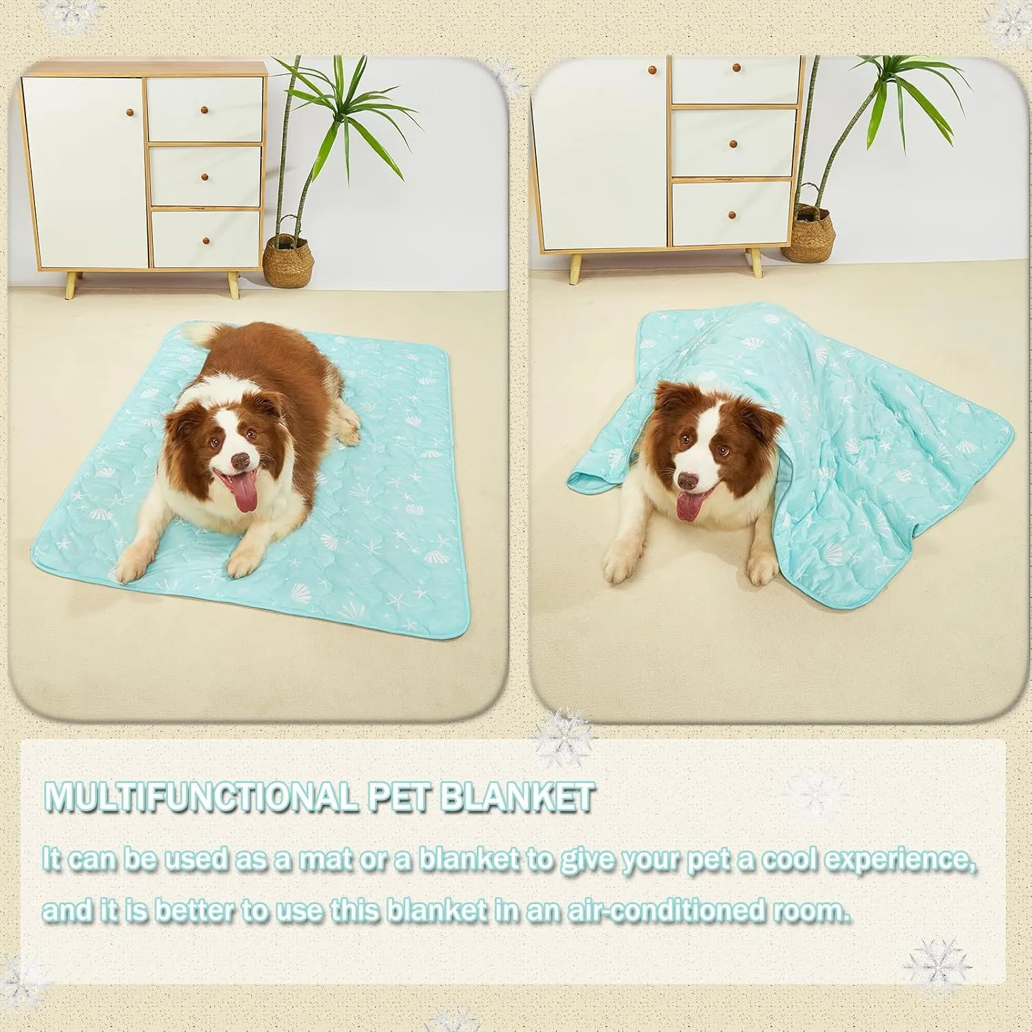 SEIS Dog Cooling Blanket Summer Cat Silk Quilt Pet Mat Cushion Washable Kitten Ice Pad for Sofa Bed Couch Soft Pet Furniture (Blue, Large)