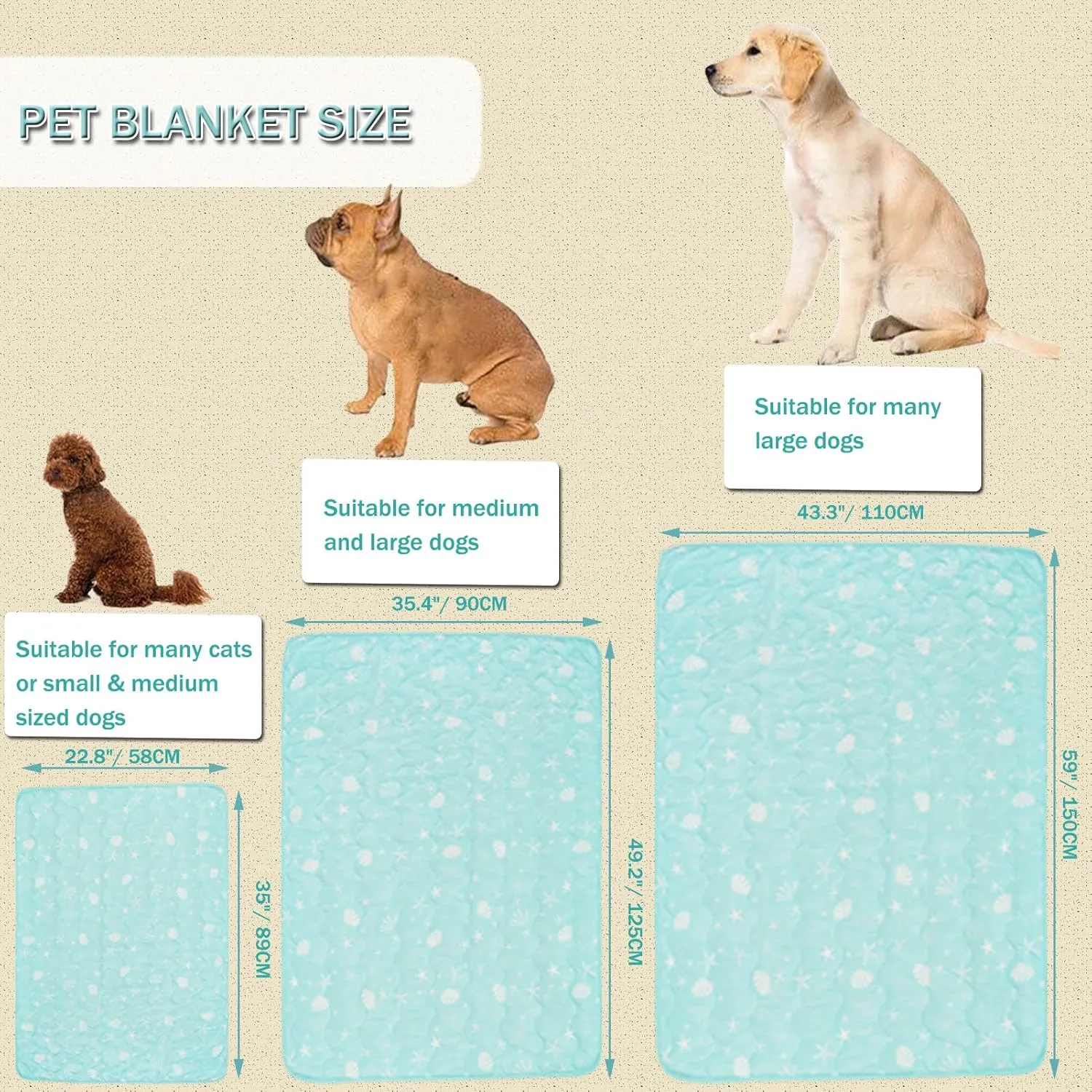 SEIS Dog Cooling Blanket Summer Cat Silk Quilt Pet Mat Cushion Washable Kitten Ice Pad for Sofa Bed Couch Soft Pet Furniture (Blue, Large)