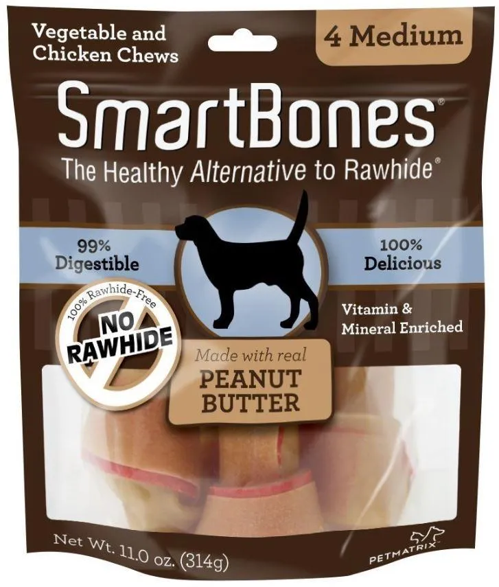 Smartbones Medium Rawhide-Free Peanut Butter Chew Bones Dog Treats