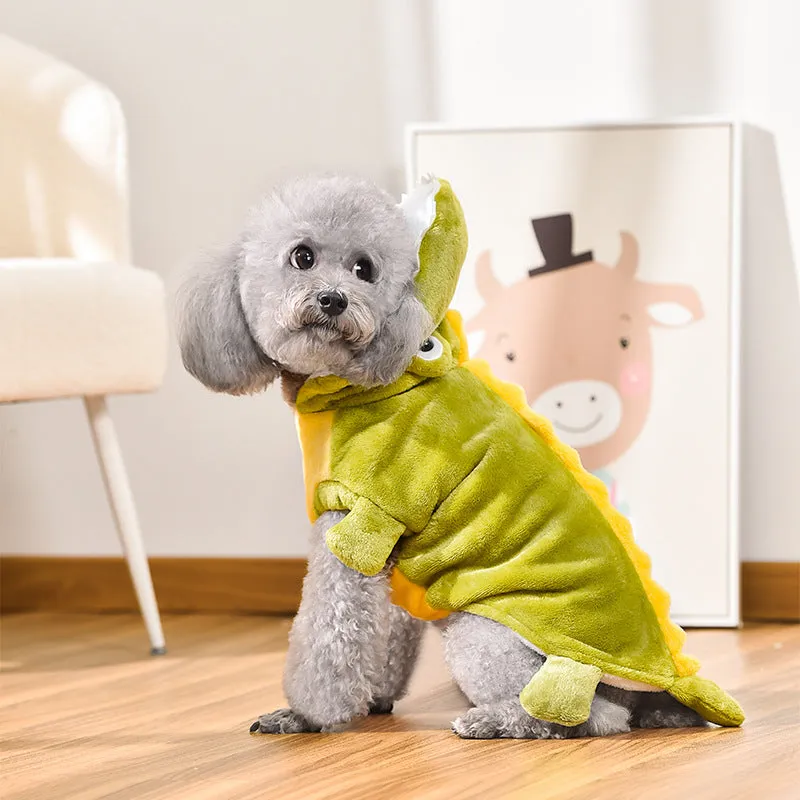 Spot Dog Clothes Funny Transformation Costume Dino | Small Crocodile Dinosaur Warm Outfit for Autumn & Winter | Halloween & Christmas Pet Clothes