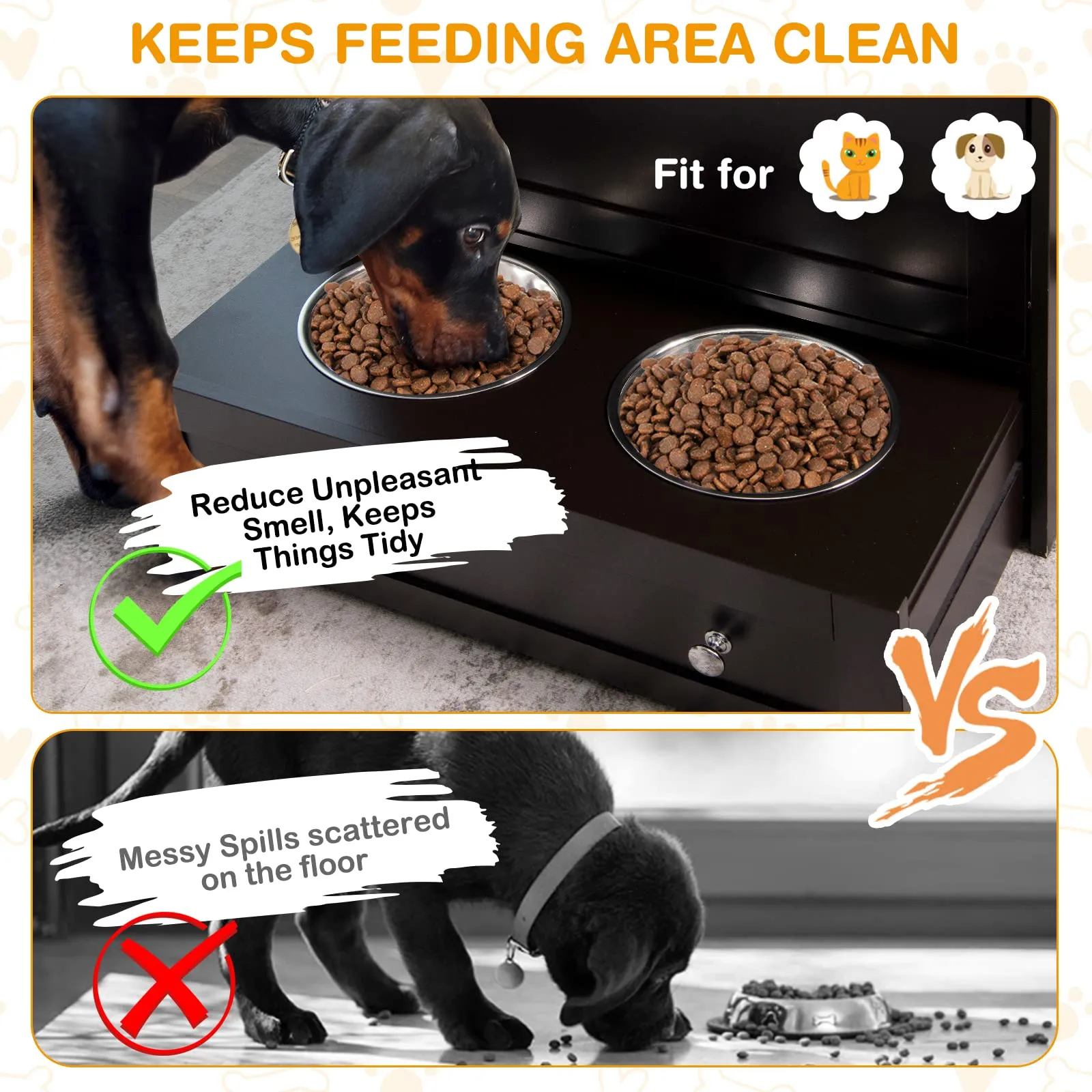 Tangkula Dog Food Storage Cabinet with Stainless Steel Double Pull Out Raised Dog Bowls for Feeding & Watering Supplies