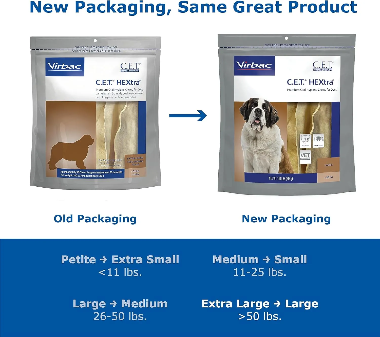 Virbac C.E.T. HEXtra Premium Dental Dog Chews XLarge 51 & Up lb 30 Count
