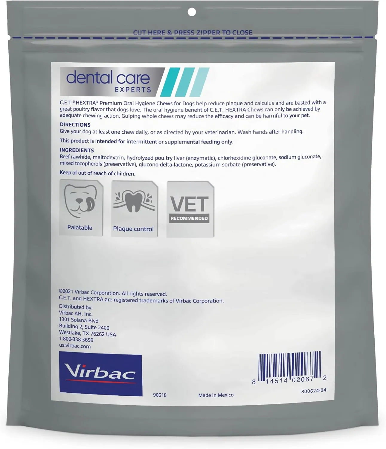 Virbac C.E.T. HEXtra Premium Dental Dog Chews XLarge 51 & Up lb 30 Count