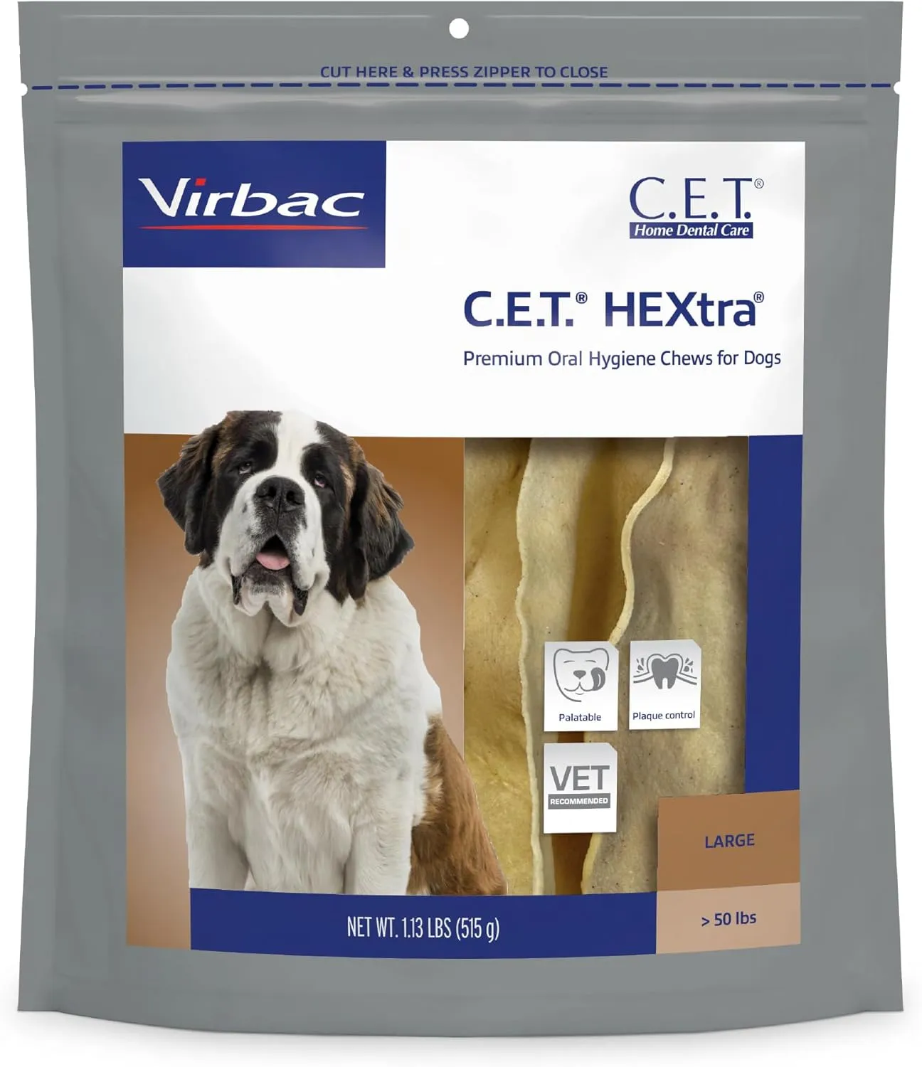 Virbac C.E.T. HEXtra Premium Dental Dog Chews XLarge 51 & Up lb 30 Count