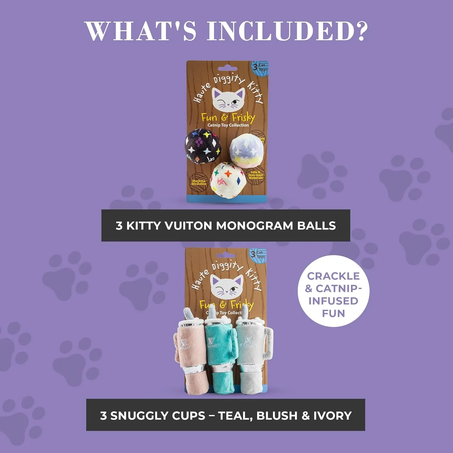 Vuiton Monogram Balls   Snuggly Cups Set, Plush Cat Toys Catnip Filled with Interactive Crackle Sound, Safe & Durable Toys for Cat & Kitten, 6 Pcs