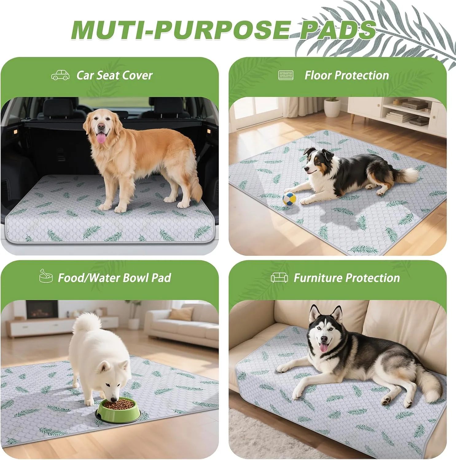 Washable Pee Pads for Dogs, 2Pack Reusable Puppy Pads, Super Absorbent & Leakproof Dog Pads, Anti-Slip Dog Pee Pads for Puppy Training & Incontinence, Leaf Pattern 48"x48"