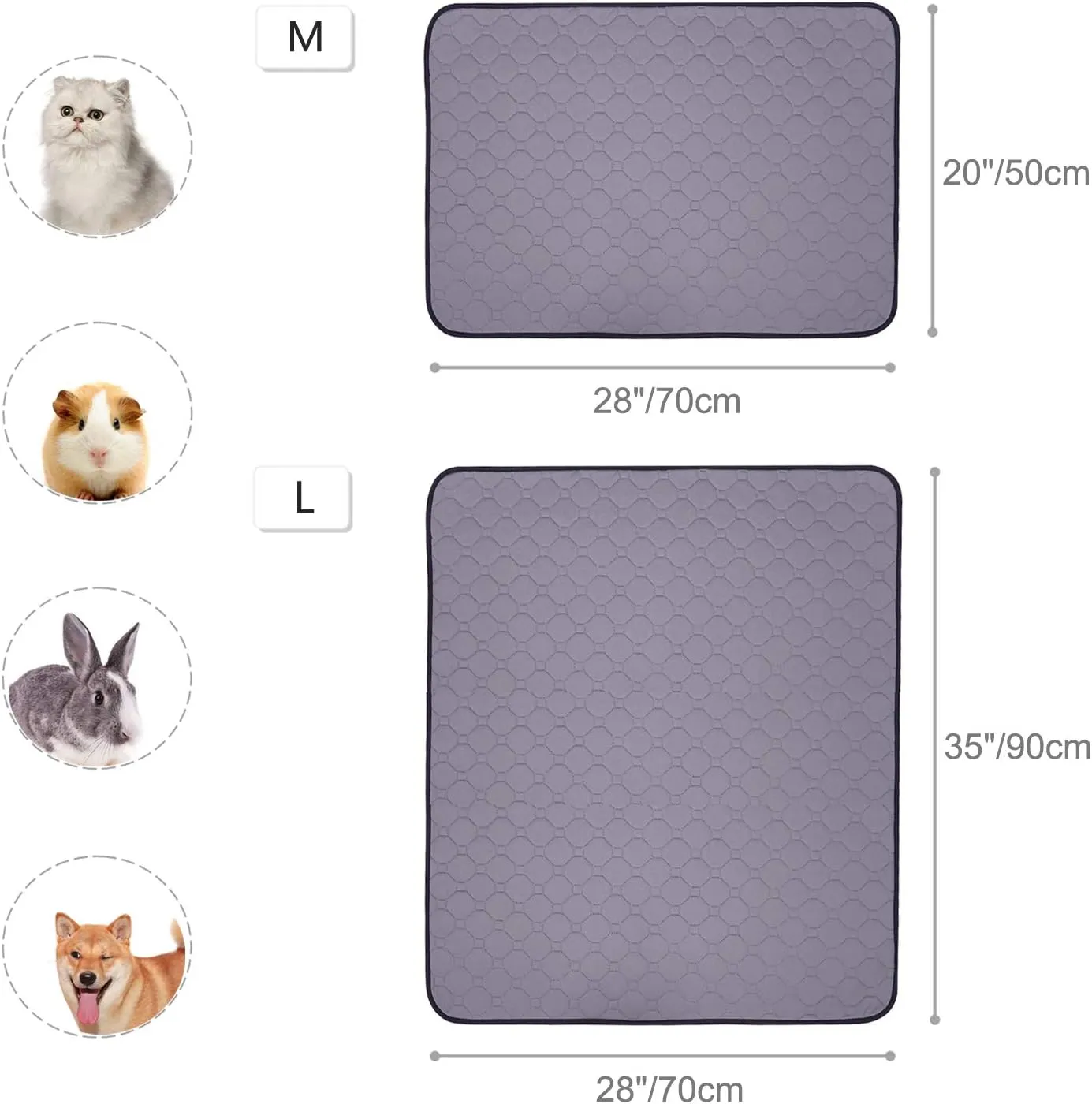 Wontee Guinea Pig Cage Liners Washable Guinea Pig Pee Pads Waterproof Reusable Absorbent Bedding for Small Animals Guinea Pigs Ferrets Rabbits (M: 20" x 28")