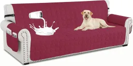 XINEAGE Oversized Couch Cover for 3 Cushion Couch Sofa Cover for Dogs 100% Waterproof Furniture Protector Slipcover with Elastic Straps for Pet (Large Sofa 79", Wine Red)