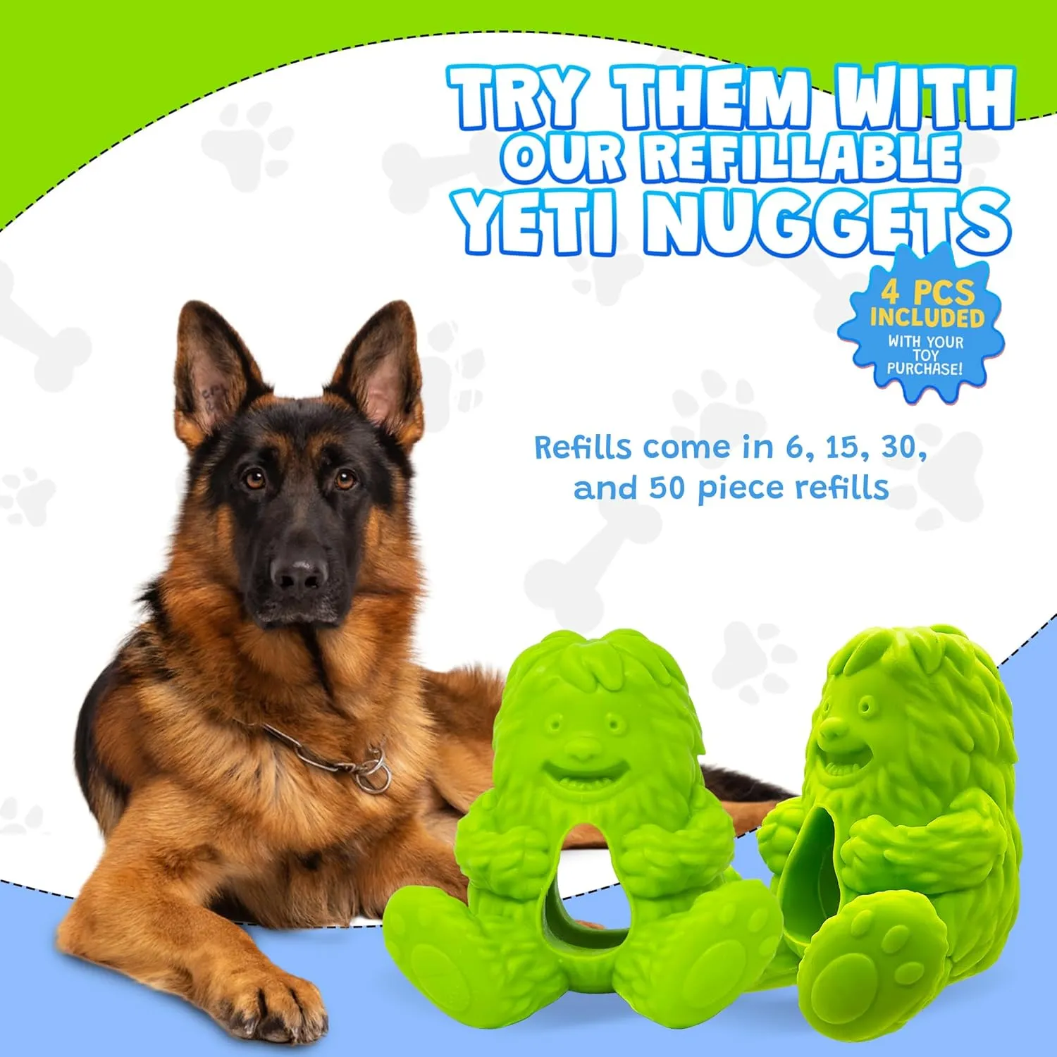 Yeti Puff and Play Dog Toy, Dog Chew Holder, Fun Stimulating Chew Toy for Teething, Behavior Training for Light to Moderate Chewers (Green - Yeti)
