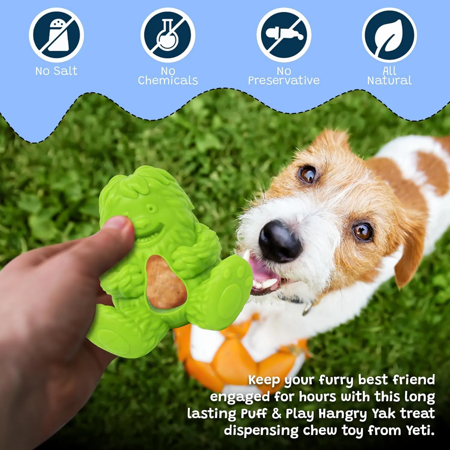 Yeti Puff and Play Dog Toy, Dog Chew Holder, Fun Stimulating Chew Toy for Teething, Behavior Training for Light to Moderate Chewers (Green - Yeti)