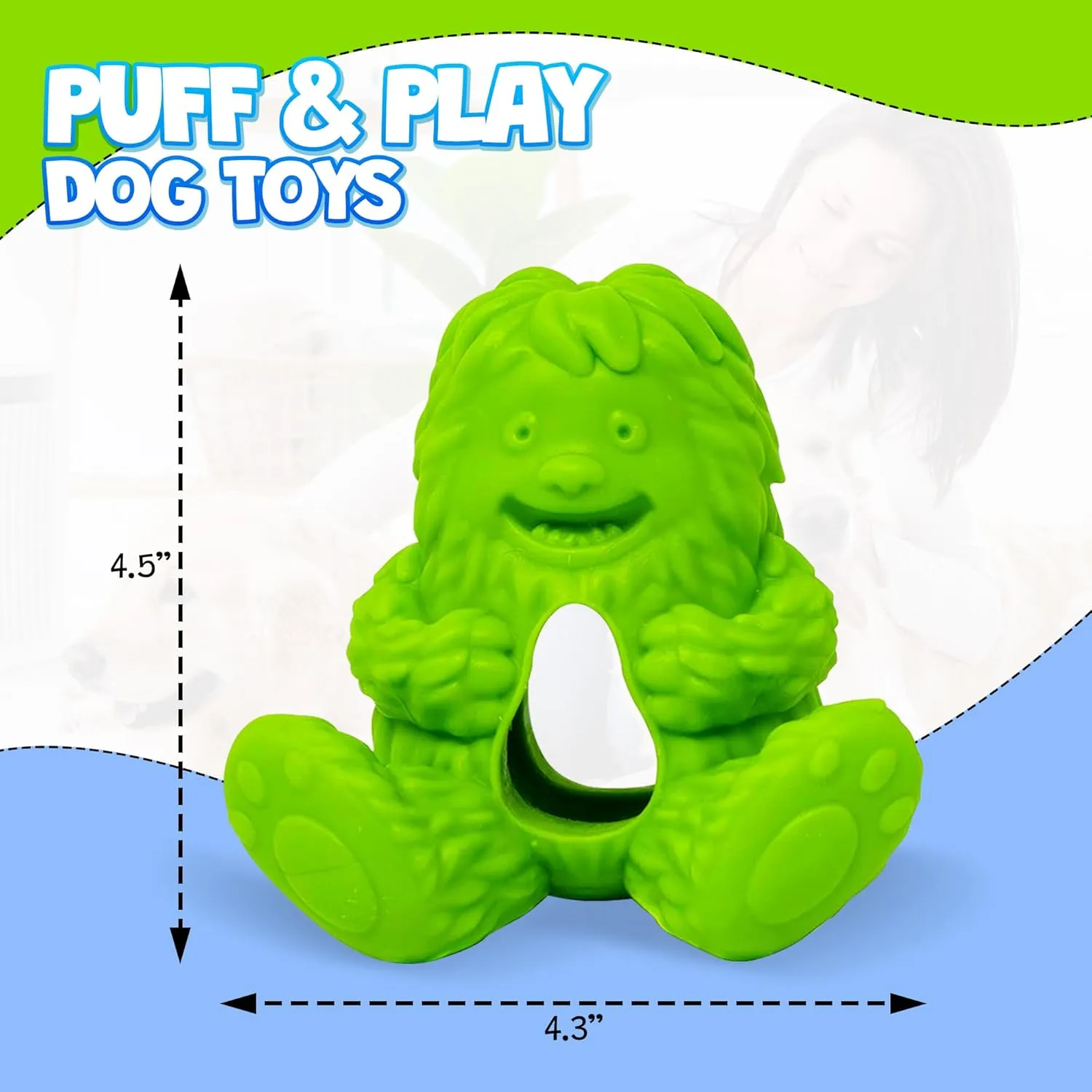 Yeti Puff and Play Dog Toy, Dog Chew Holder, Fun Stimulating Chew Toy for Teething, Behavior Training for Light to Moderate Chewers (Green - Yeti)