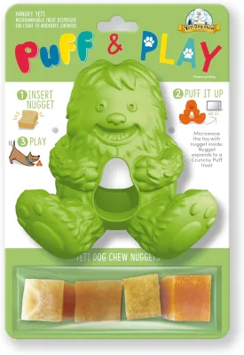 Yeti Puff and Play Dog Toy, Dog Chew Holder, Fun Stimulating Chew Toy for Teething, Behavior Training for Light to Moderate Chewers (Green - Yeti)