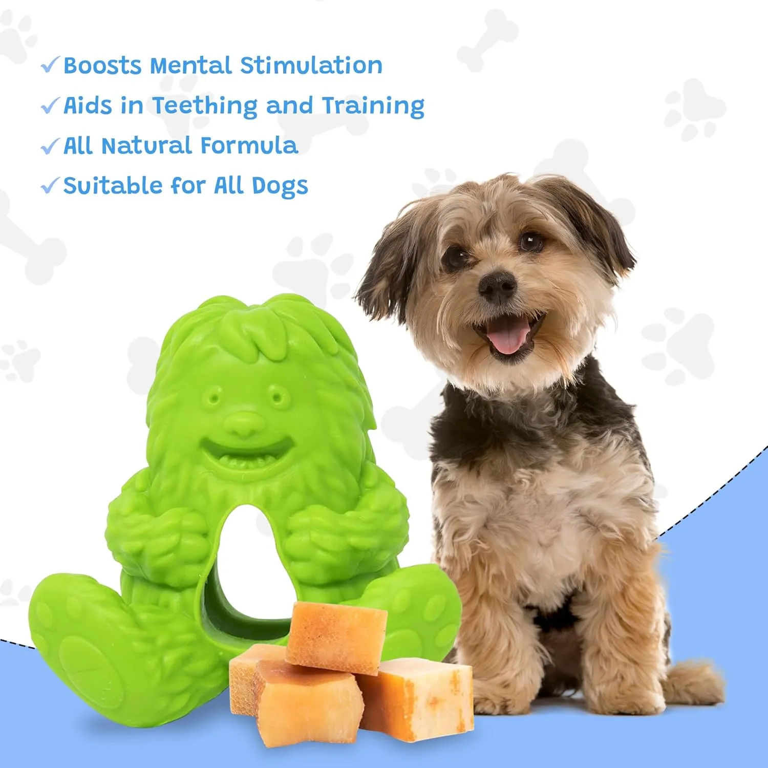 Yeti Puff and Play Dog Toy, Dog Chew Holder, Fun Stimulating Chew Toy for Teething, Behavior Training for Light to Moderate Chewers (Green - Yeti)